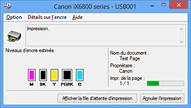 figure : Écran d'état d'imprimante Canon IJ