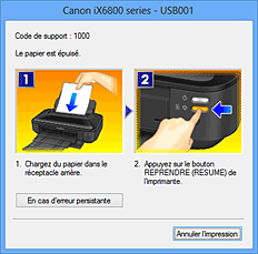 figure : Écran d'état d'imprimante Canon IJ-Affichage d'une erreur