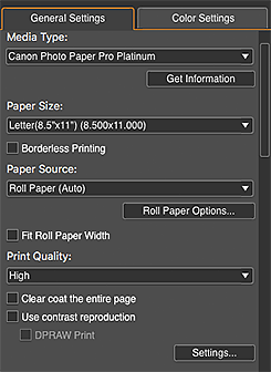 figure: General Settings tab (Print Settings)