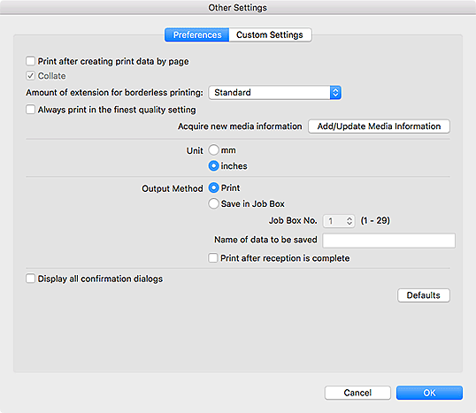 figure: Other Settings dialog