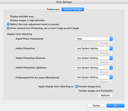 figure: Other Settings dialog