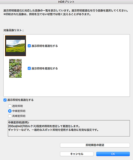 図：HDRプリントダイアログ
