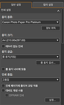 그림: [일반 설정] 탭(인쇄 설정)