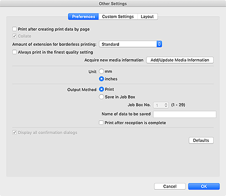 figure: Other Settings dialog