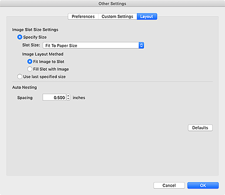 figure: Other Settings dialog