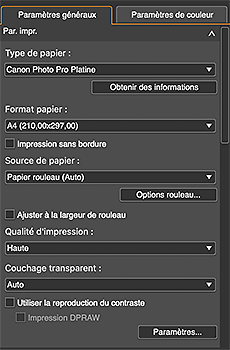 figure : Onglet Paramètres généraux (Paramètres d'impression)