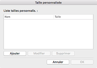 figure : Boîte de dialogue Taille personnalisée