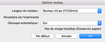 figure : Boîte de dialogue Options rouleau