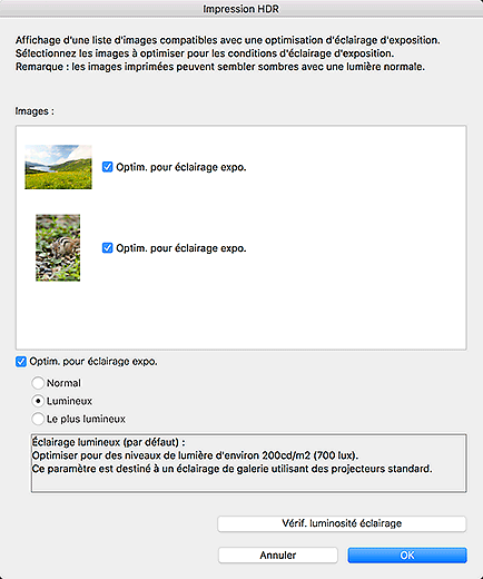 figure : Boîte de dialogue Impression HDR