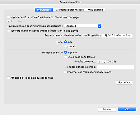 figure : Boîte de dialogue Autres paramètres