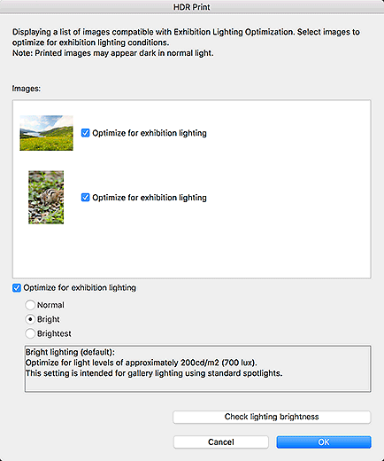 figura: caixa de diálogo Impressão HDR
