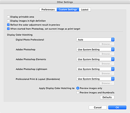 figure: Other Settings dialog
