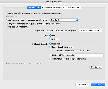 figure : Boîte de dialogue Autres paramètres
