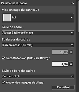 figure : Onglet Paramètres généraux (Paramètres du cadre)