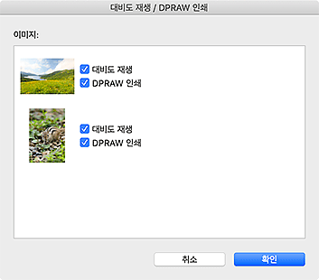 그림: [대비도 재생 / DPRAW 인쇄] 대화 상자
