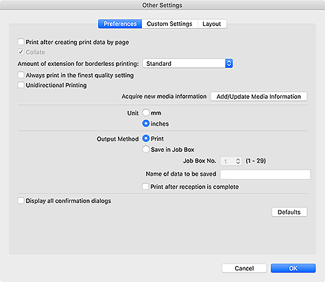 figure: Other Settings dialog