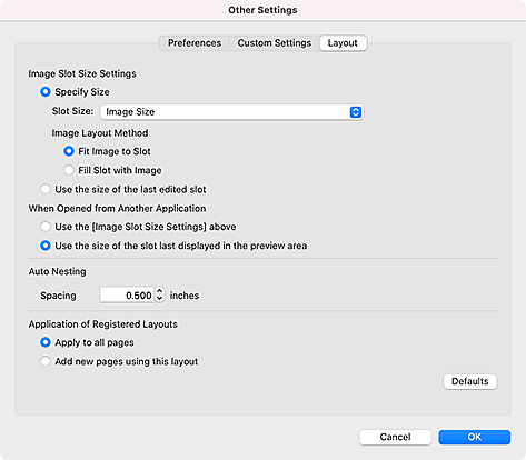 figure: Other Settings dialog