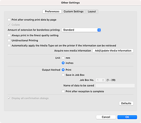 figure: Other Settings dialog