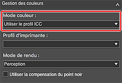 figure : Onglet Paramètres généraux (Gestion des couleurs)