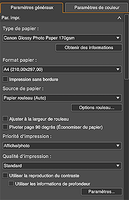 figure : Onglet Paramètres généraux (Paramètres d'impression)