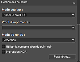 figure : Onglet Paramètres généraux (Gestion des couleurs)