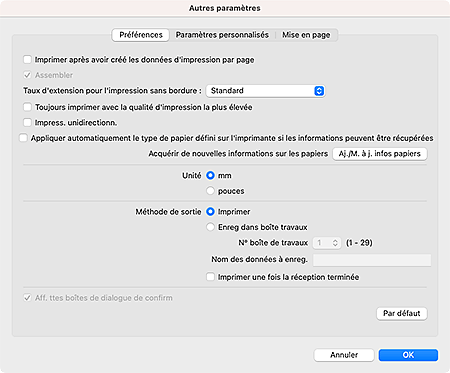 figure : Boîte de dialogue Autres paramètres