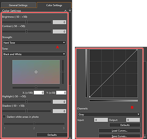 Abbildung: Registerkarte „Farbeinstellungen“ (Farbeinstellungen)