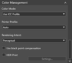 figure: General Settings tab (Color Management)