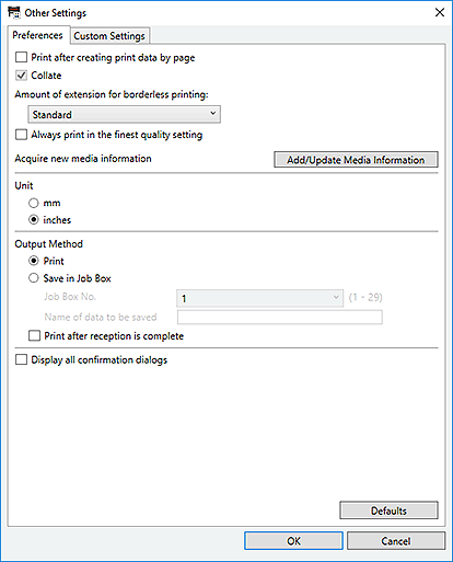 figure: Other Settings dialog box