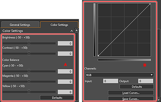 figura: guia Configurações de Cor (Configs de Cor)