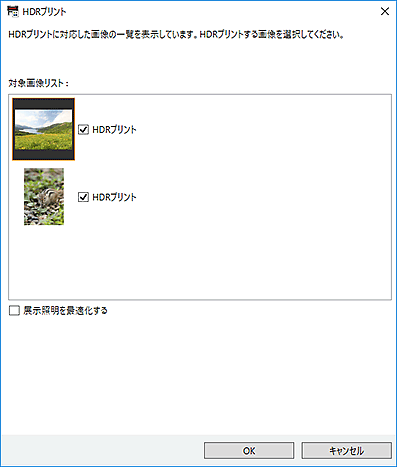 図：HDRプリントダイアログボックス