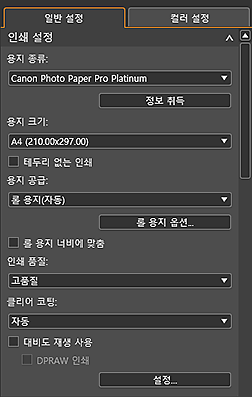 그림: [일반 설정] 탭(인쇄 설정)