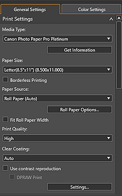 figure: General Settings tab (Print Settings)