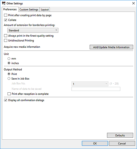 figure: Other Settings dialog box