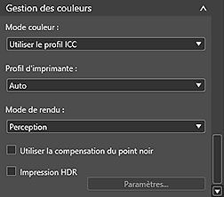 figure : Onglet Paramètres généraux (Gestion des couleurs)