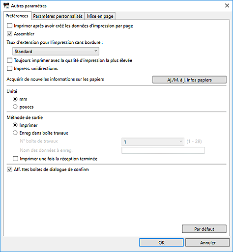 figure : Boîte de dialogue Autres paramètres