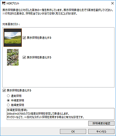 図：HDRプリントダイアログボックス