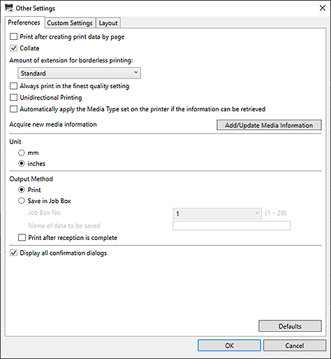 figure: Other Settings dialog box