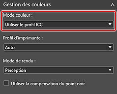 figure : Onglet Paramètres généraux (Gestion des couleurs)