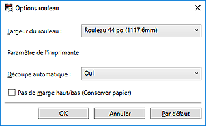 figure : Boîte de dialogue Options rouleau