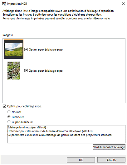 figure : Boîte de dialogue Impression HDR