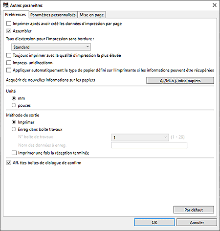 figure : Boîte de dialogue Autres paramètres