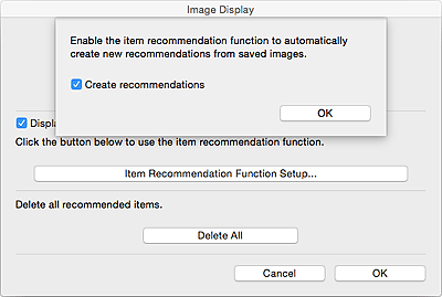 figure: Item Recommendation Function Setup dialog