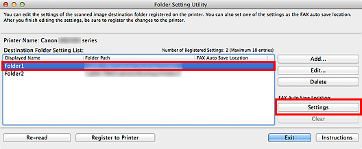 figura: Janela do Folder Setting Utility