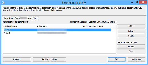 kuva: Folder Setting Utility -ikkuna