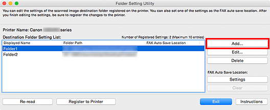 figure: Folder Setting Utility window