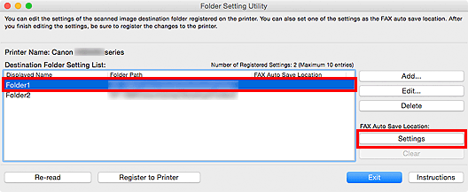 figure: Folder Setting Utility window