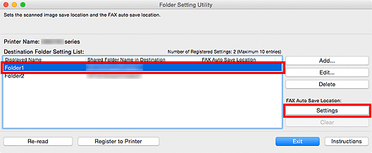 figure: Folder Setting Utility window