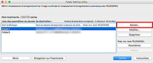 figure : fenêtre Folder Setting Utility