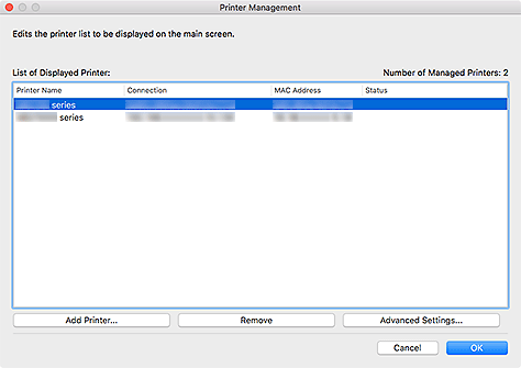 figure: Printer Management dialog